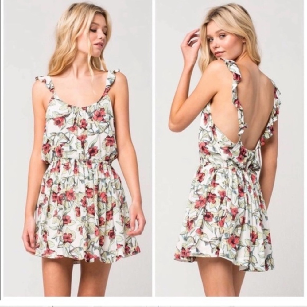 Free People Ruffle Mini Dress Ruffle Shoulder White Red Boho M